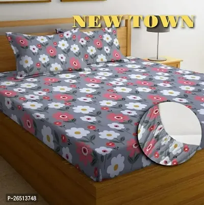 NEW TOWNreg; Elastic( Fitted) Double Size Bedsheet With 2 Pillow Cover ( Pack of 1) Fit Upto 6 Inches Mattress-thumb0