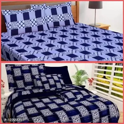 Classic Polycotton Printed Double Bedsheet with Pillow Covers, Pack of 2