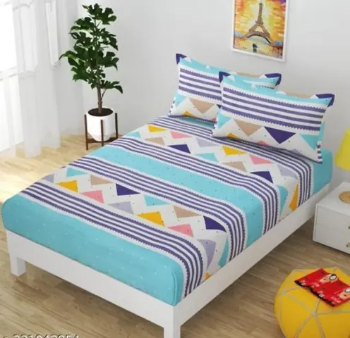 Elastic Fitted Glace Cotton Queen Size Bedsheet