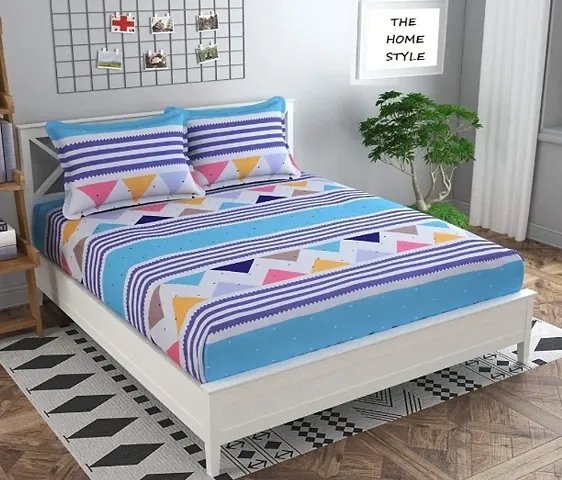 Printed Glace Cotton Fitted Double Bedsheets