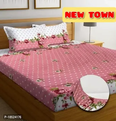 NewTown Elastic Fitted Attractive Bedsheet With 2 Pillow covers-thumb0