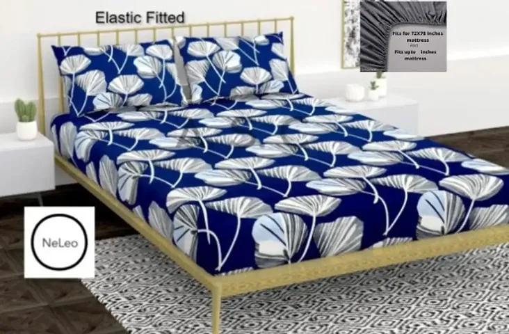 Fancy Glace Cotton Elastic Fitted King Bedsheets (108*108 Inch)