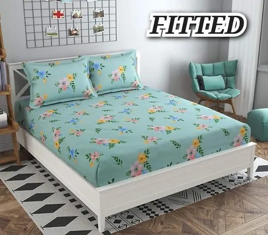Home Designs Elastic Fitted Bedsheet for Double Bed with 2 Pillow Covers (240 X 260 cms, Cotton)