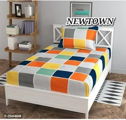 NEW TOWNreg; Elastic( Fitted) Single Bedsheet With 1 Pillow Cover ( Pack of 1) Fit Upto 6 Inches Mattress