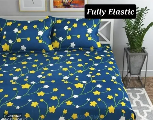 Premium Glace Cotton Double Size Fitted Bedsheet with 2 Pillow Covers