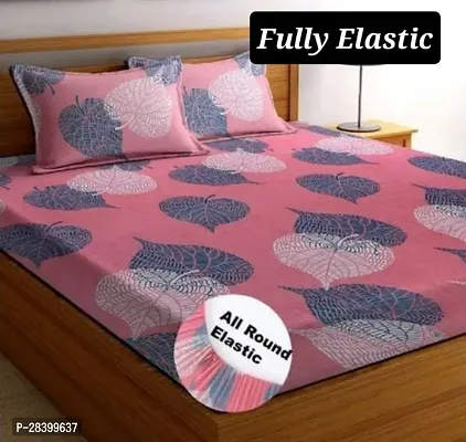 Premium Glace Cotton Double Size Fitted Bedsheet with 2 Pillow Covers