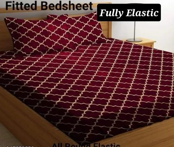 Glace Cotton Fitted Elastic Double bedsheets with 2 pillow cover