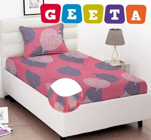 Printed Glace Cotton Single Fitted Bedsheet with 1 Pillow Cover