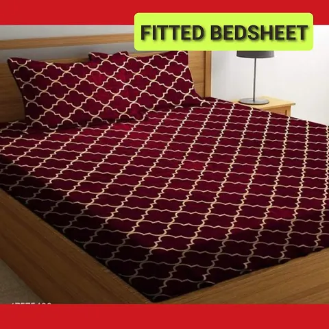 Stylish Maroon Cotton Fitted Bedsheet