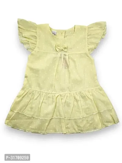 Fabulous Yellow Cotton Blend Self Pattern Frock For Girls-thumb0