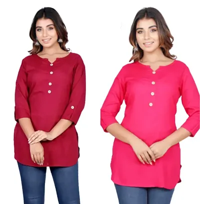 Classic Rayon Solid Short Kurtis for Women, Pack of 2