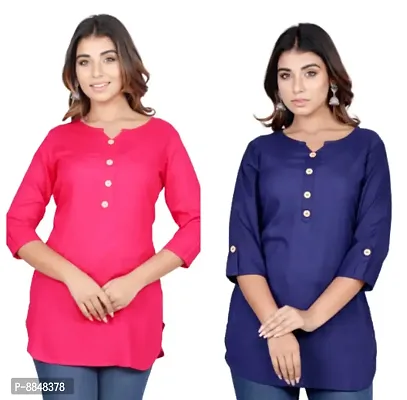 Classic Rayon Solid Short Kurtis for Women, Pack of 2