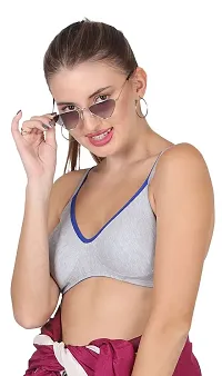 AAVOW Grey Non Padded Non Wired Cotton-Blended Everyday Bra Pak of 1 (C, Grey:Blue, 32)-thumb4