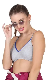 AAVOW Grey Non Padded Non Wired Cotton-Blended Everyday Bra Pak of 1 (B, Grey:Blue, 36)-thumb4