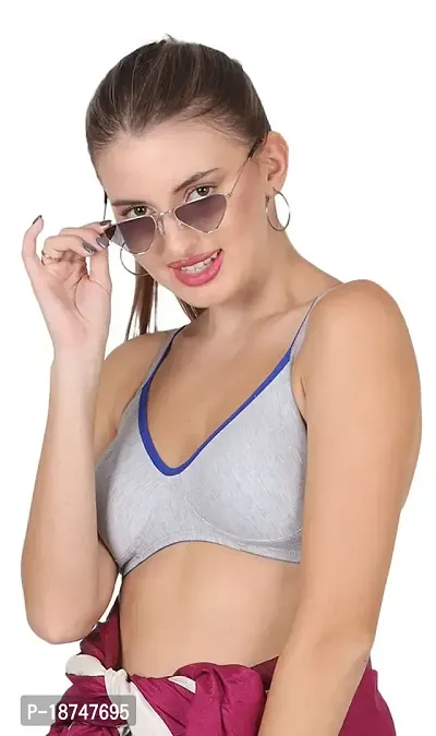 AAVOW Grey Non Padded Non Wired Cotton-Blended Everyday Bra Pak of 1 (B, Grey:Blue, 36)-thumb5