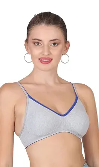 AAVOW Grey Non Padded Non Wired Cotton-Blended Everyday Bra Pak of 1 (C, Grey:Blue, 32)-thumb3