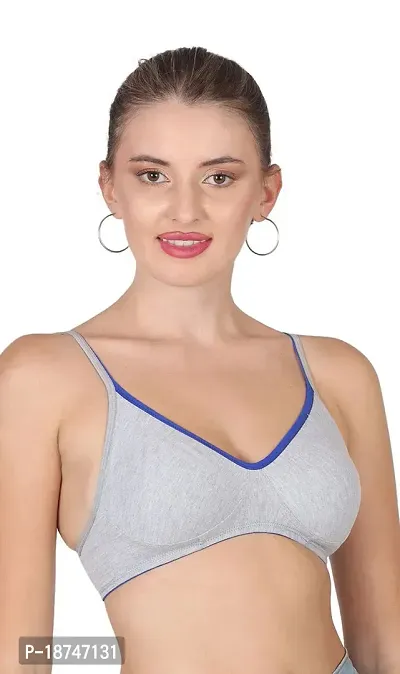 AAVOW Grey Non Padded Non Wired Cotton-Blended Everyday Bra Pak of 1 (C, Grey:Blue, 32)-thumb4