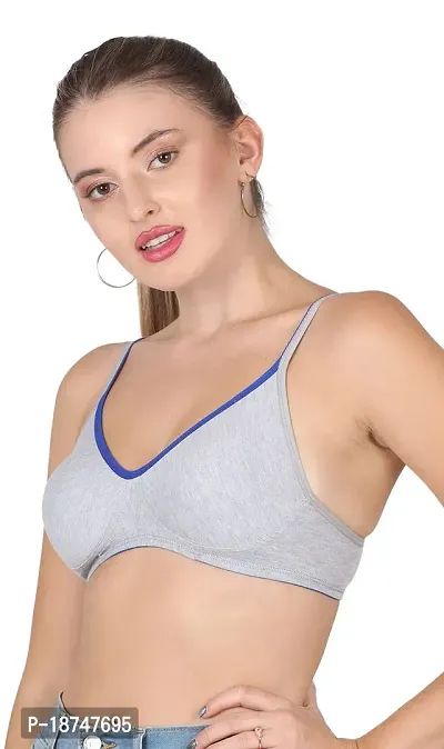 AAVOW Grey Non Padded Non Wired Cotton-Blended Everyday Bra Pak of 1 (B, Grey:Blue, 36)-thumb3