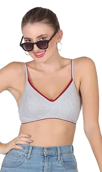 AAVOW Grey Non Padded Non Wired Cotton-Blended Everyday Bra Pak of 1 (B, Grey:Maroon, 30)-thumb2