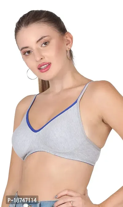 AAVOW Grey Non Padded Non Wired Cotton-Blended Everyday Bra Pak of 1 (C, Grey:Blue, 40)-thumb3