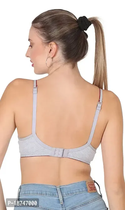 AAVOW Grey Non Padded Non Wired Cotton-Blended Everyday Bra Pak of 1 (B, Grey:Maroon, 30)-thumb2