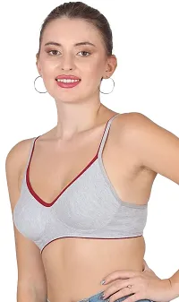 AAVOW Grey Non Padded Non Wired Cotton-Blended Everyday Bra Pak of 1 (C, Grey:Maroon, 34)-thumb3