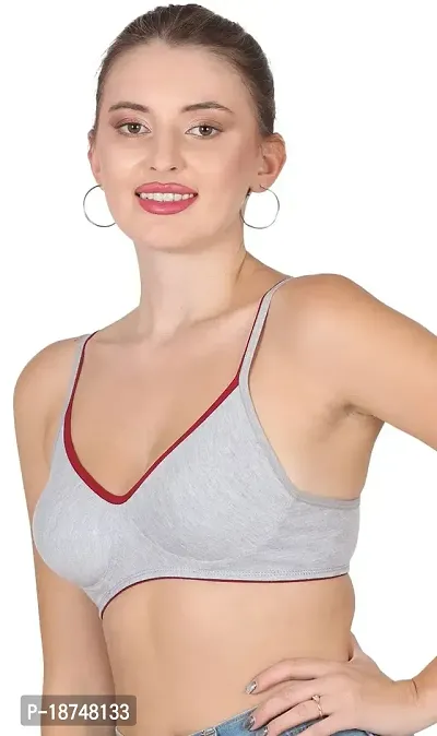 AAVOW Grey Non Padded Non Wired Cotton-Blended Everyday Bra Pak of 1 (C, Grey:Maroon, 34)-thumb4