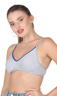 AAVOW Grey Non Padded Non Wired Cotton-Blended Everyday Bra Pak of 1 (C, Grey:Blue, 32)-thumb2