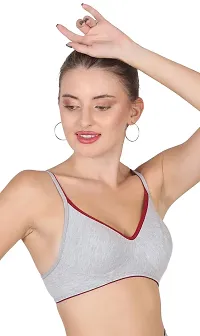 AAVOW Grey Non Padded Non Wired Cotton-Blended Everyday Bra Pak of 1 (B, Grey:Maroon, 30)-thumb4