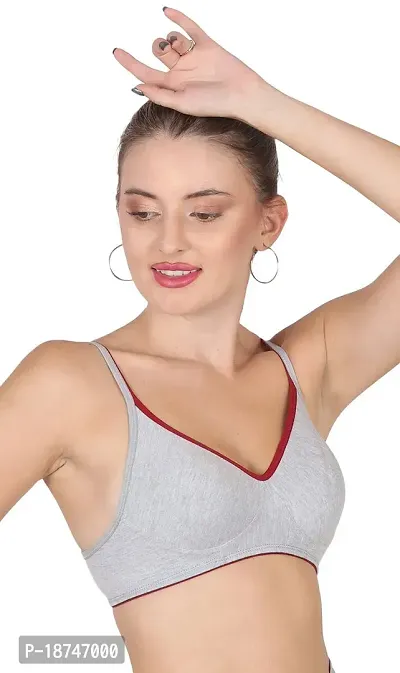 AAVOW Grey Non Padded Non Wired Cotton-Blended Everyday Bra Pak of 1 (B, Grey:Maroon, 30)-thumb5