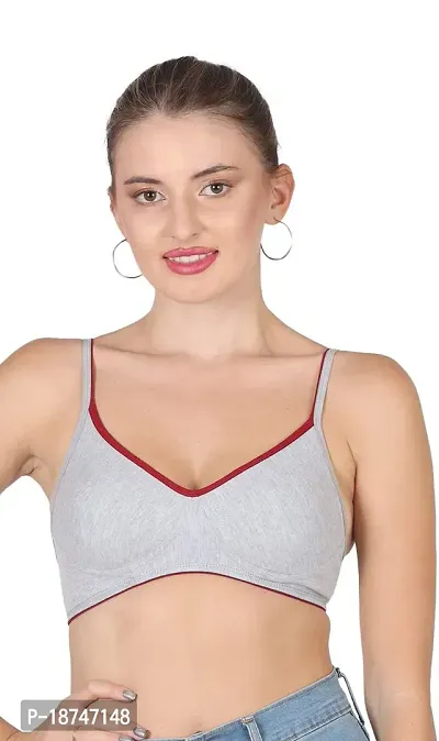 AAVOW Grey Non Padded Non Wired Cotton-Blended Everyday Bra Pak of 1 (C, Grey:Maroon, 30)