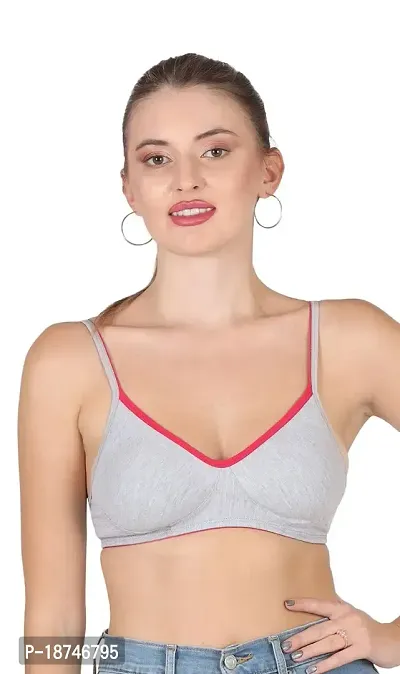 AAVOW Grey Non Padded Non Wired Cotton-Blended Everyday Bra Pak of 1-thumb0