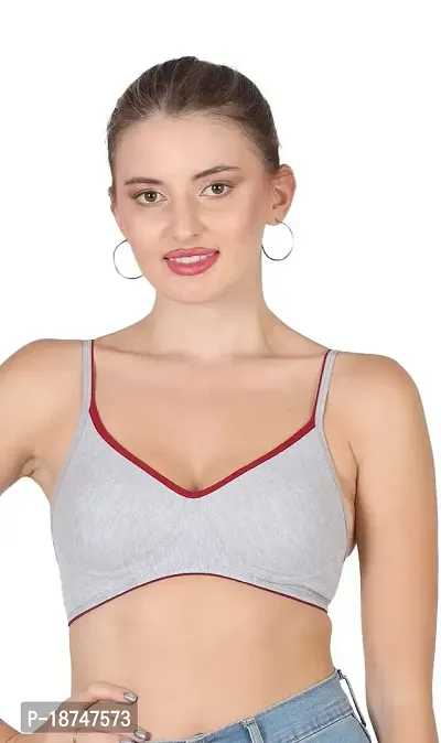 AAVOW Grey Non Padded Non Wired Cotton-Blended Everyday Bra Pak of 1 (B, Grey:Maroon, 36)