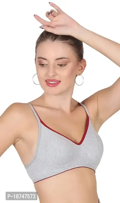 AAVOW Grey Non Padded Non Wired Cotton-Blended Everyday Bra Pak of 1 (B, Grey:Maroon, 36)-thumb5