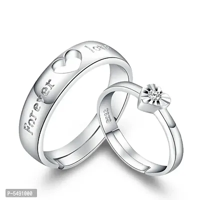 Heart Cutout love forever Couple ring Adjustable size Silver Colour Alloy material Pack of 2-thumb0