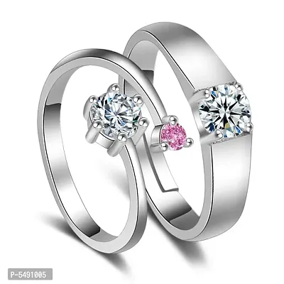 Pink stone Couple ring Adjustable size Silver Colour Alloy material Pack of 2