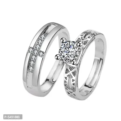 Couple ring Adjustable size Silver Colour Alloy material Pack of 2