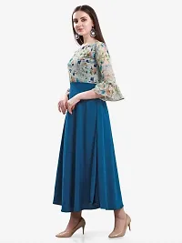 Jash Creation Poly Crepe Flower Print Long Maxi Dress (Blue)-thumb2