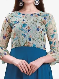Jash Creation Poly Crepe Flower Print Long Maxi Dress (Blue)-thumb3