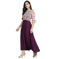 Jash Creation Poly Crepe Flower Print Long Maxi Dress (Wine)-thumb2