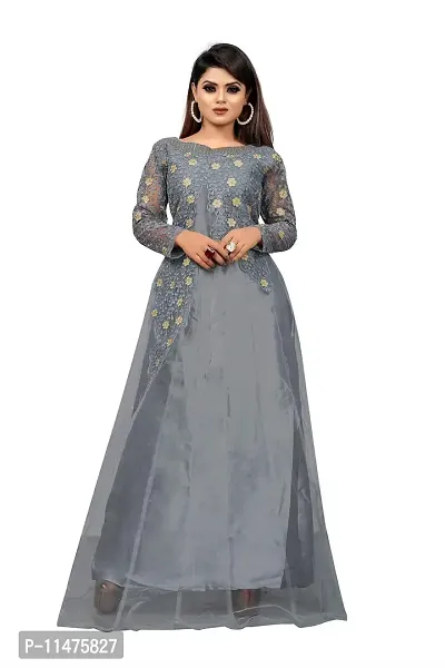 Jash Creation Women Net Anarkali Gown (Grey)