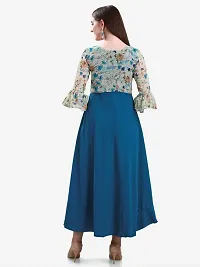 Jash Creation Poly Crepe Flower Print Long Maxi Dress (Blue)-thumb1