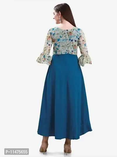 Jash Creation Poly Crepe Flower Print Long Maxi Dress (Blue)-thumb2