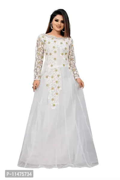 Jash Creation Women Net Anarkali Gown (White)-thumb0