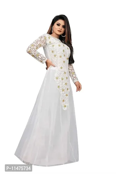 Jash Creation Women Net Anarkali Gown (White)-thumb3