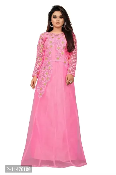 Jash Creation Women Net Anarkali Gown (Pink)