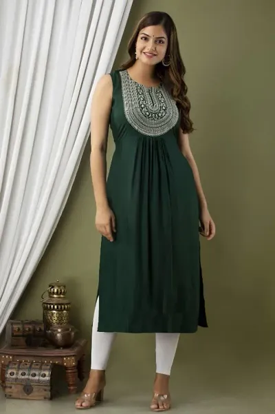 VRSS Enterprises Women's Beautiful Straight Embroidered Long Kurta (XX-Large, Dark Green)