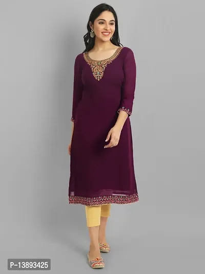 Women Embroidered Georgette Straight Kurta-thumb0