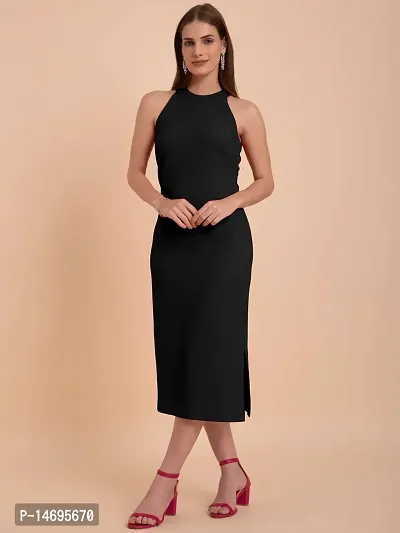 Trendy Black Polyester Bodycon Dress for Women-thumb4