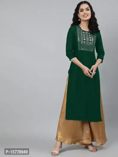 Women Embroidered Cotton Rayon A-line Kurta-thumb0